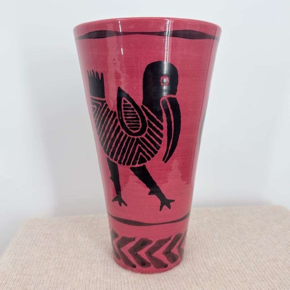 Starbucks Ciao Italya Art Pottery Hand Painted Abstract Tropical Bird Vase Italy